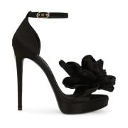 Dolce & Gabbana Svarta Sandaler med Blomsterapplikation Black, Dam