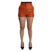 Dolce & Gabbana Orange Läder Höga Midjade Mini Shorts Orange, Dam