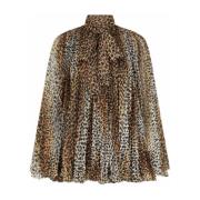 Dolce & Gabbana Leopardmönstrad Plisserad Miniklänning Beige, Dam