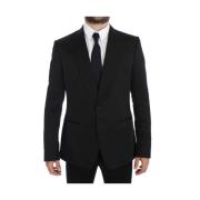 Dolce & Gabbana Stilig Svart Slim One Button Blazer i Siden Black, Her...