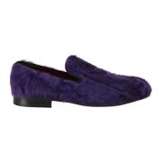 Dolce & Gabbana Lila Sheep Fur Läder Loafers Purple, Dam