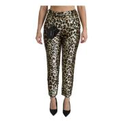 Dolce & Gabbana Leopard Paljetter Hög Midja Byxor Yellow, Dam
