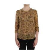 Dolce & Gabbana Multifärgat Mosaiktryck Sidenblus T-shirt Brown, Dam