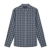 Lyle & Scott Rutig Poplin Skjorta i Mörkblått Blue, Herr