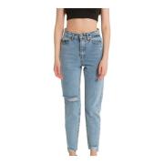 Catwalk Högmidjade ribbstickade jeans - D83615 Blue, Dam