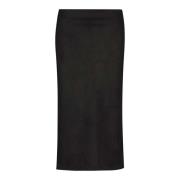 Drykorn Elegant Midi Kjol med Slits och Dekorativa Sömmar Black, Dam