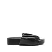 Jil Sander Svarta Rynkade Läderslides Black, Dam