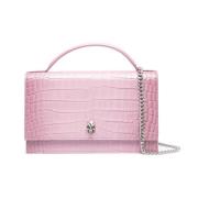 Alexander McQueen Rosa Krokodileffekt Skull Toteväska Pink, Dam