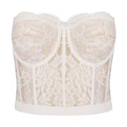 Alexander McQueen Ivory Blommig Spets Bustier Top White, Dam