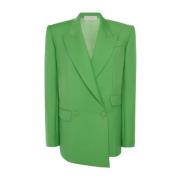 Alexander McQueen Syrgreen Asymmetrisk Dubbelknäppt Blazer Green, Dam