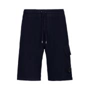 C.p. Company Lätta Fleece Knä Shorts med Rak Skärning Blue, Herr