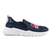 Love Moschino Glittrande Broderade Slip-On Sneakers Blue, Dam