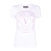 Versace Jeans Couture Vit T-shirt med Logotryck i Stretch Bomull för K...