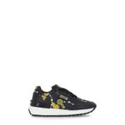 Versace Jeans Couture Svarta Lädersneakers med Barocktryck Black, Dam