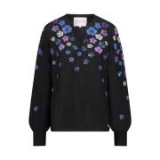 Fabienne Chapot Blommig Broderad Masha Top Black, Dam