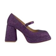 ALMA EN PENA Pumps med strass och fyrkantig tå Purple, Dam