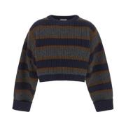 Brunello Cucinelli Ocean Blue Randig Cropped Sweater Brown, Dam