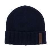 Ermenegildo Zegna Lyxig Cashmere Beanie med Läderlogomärke Blue, Herr