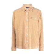 Palm Angels Beige Corduroy Jacka-Skjorta med Logotyp Beige, Herr