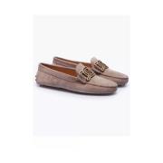 Tod's Beige Mocka Loafers med Metall Länkar Brown, Dam