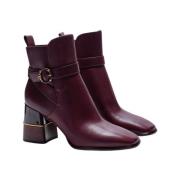 Tory Burch Lyxiga Bordeaux Spänne Stövlar Red, Dam