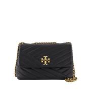 Tory Burch Kira Chevron Liten Hobo Väska - Svart Läder Black, Dam