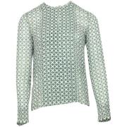 Tory Burch Silkig blus med kedjemönster Green, Dam