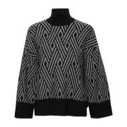 InWear Jaquard Pullover Stickad Tröja 30108916 Svart/Vit Black, Dam