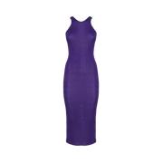 Sportmax Lila Ribbad Ärmhålsklänning Purple, Dam