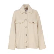 Sportmax Beige Ullkappa med Skjortstil Krage Beige, Dam