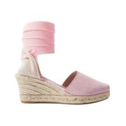 Scarosso Paloma Wedges: Handgjorda Rosa Mocka Espadriller Pink, Dam