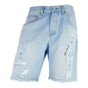 Don The Fuller Ljusblå Denim Bermuda Shorts med Tårar och Slitage Blue...