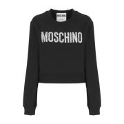 Moschino Svart Bomullssweatshirt med Strasslogga Black, Dam