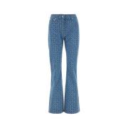 Paco Rabanne Tryckta Denim Boot-Cut Jeans Blue, Dam