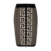 Balmain Svart Intarsia-Stickad Midi-Kjol Black, Dam