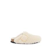 Birkenstock Shearling Boston Träskor med Stor Spänne White, Dam