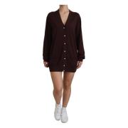 Dolce & Gabbana Maroon Ullstickad Djup V-ringad Cardigan Tröja Brown, ...