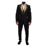 Dolce & Gabbana Svart Guld Fantasy Tuxedo Slim Fit Kostym Black, Herr