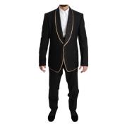 Dolce & Gabbana Svart enradig 3-delad SICILIA-kostym Black, Herr