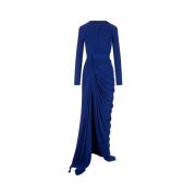 Alexander McQueen Blå Sidenklänning med Drapering Blue, Dam