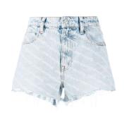 Alexander Wang Logo Print High-Waisted Denim Shorts Blue, Dam