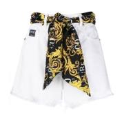 Versace Jeans Couture Högmidjade Logo Print Denim Shorts med rosett - ...