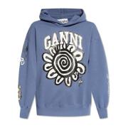 Ganni Hoodie med logotyp Blue, Dam