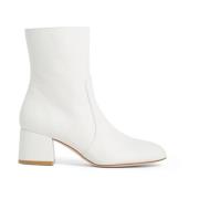 Stuart Weitzman Flareblock Zip Bootie Klack Ankelboots White, Dam