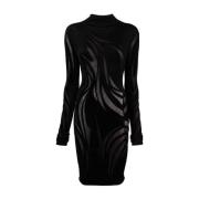 Mugler Svart Chenille Textur Genomskinlig Panel Klänning Black, Dam