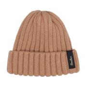 Borsalino Räfflad Beige Cashmere Hatt med Logoplakett Brown, Dam