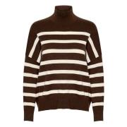 InWear Randig Turtleneck Tröja - Brun/Vit Brown, Dam