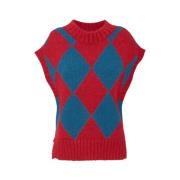 La DoubleJ Argyle Ull Gilet Red, Dam