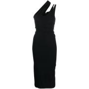 Mugler Svart Asymmetrisk Midi Klänning Black, Dam