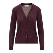 Tory Burch Simone Cardigan - Stilfull Stickad Tröja Purple, Dam